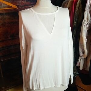 Peyton Jensen | White Knit Top With Mesh Inset